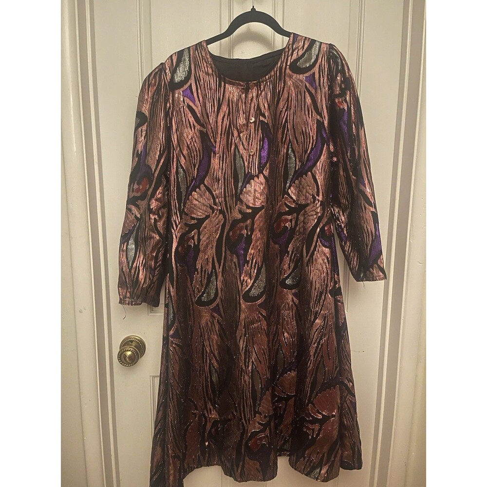 Handmade Vintage Metallic Brocade Jacquard Retro 80s Cocktail Dress One Size